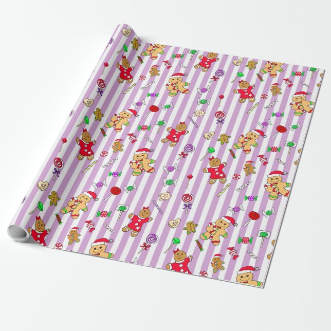 Papel De Regalo Espectaculares panes de jengibre hombres y Navidad (Desenrollado)