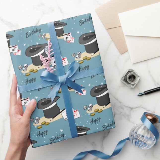 Papel De Regalo Espectáculo de Magia Feliz Cumpleaños Azul (Regalar)