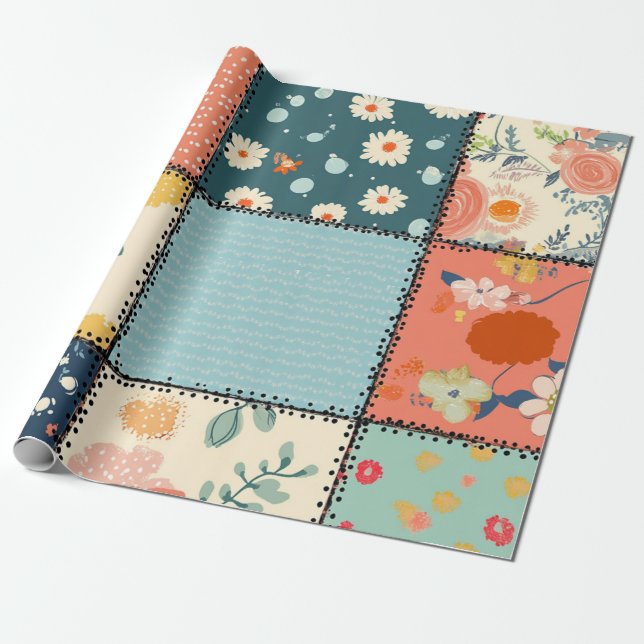 Papel De Regalo Espectáculo De Patchwork Floral (Desenrollado)