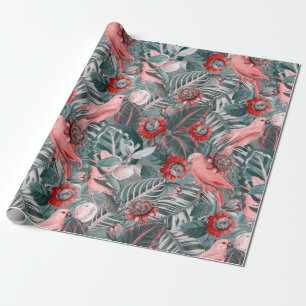 Papel De Regalo Espectáculo de selva de loros tropicales antiguos 