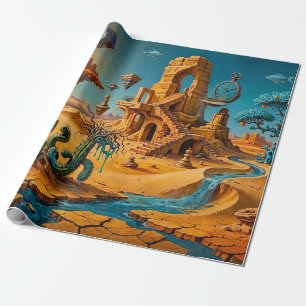 Papel De Regalo Espejismo del desierto Ocra Naranja Azul Turquesa