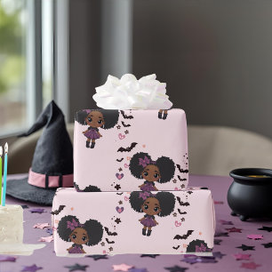 Papel De Regalo Espeluznante adorable patrón de afro-puff chica pú