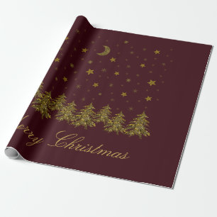 Papel De Regalo Espeluznante árbol de Navidad dorado, luna, estrel