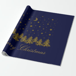 Papel De Regalo Espeluznante árbol de Navidad dorado, luna, estrel