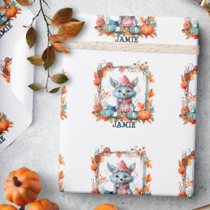 Papel De Regalo Espeluznante caprichoso zorro parche de calabaza H