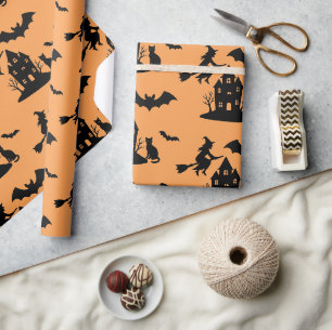 Papel De Regalo Espeluznante casa embrujada y silueta de brujas  
