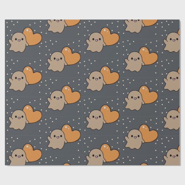 Papel De Regalo Espeluznante Cute Cardilla Cardilla Fantasma Patró (Superficie plana)