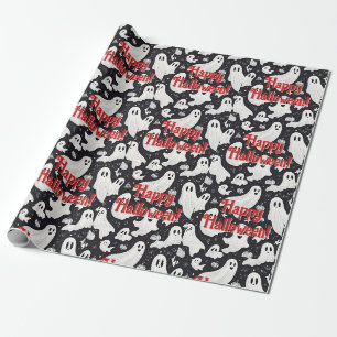 Papel De Regalo Espeluznante Fantasma Halloween Blanco Negro