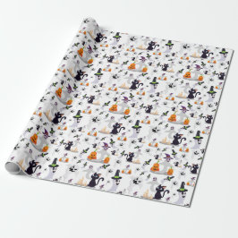 Papel De Regalo Espeluznante Gantador Fantasma Calabaza Gato Asust