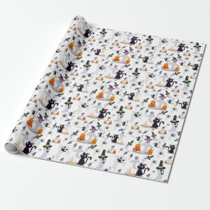 Papel De Regalo Espeluznante Gantador Fantasma Calabaza Gato Asust