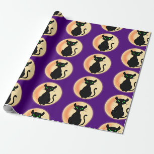 Papel De Regalo Espeluznante gato negro con patrón de ojos verdes