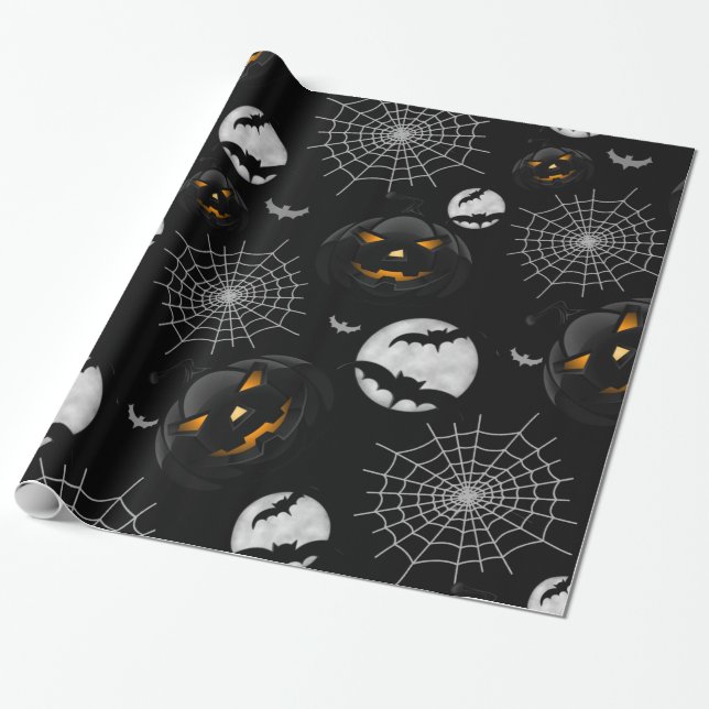 Papel De Regalo Espeluznante Patrón oscuro de Halloween (Desenrollado)