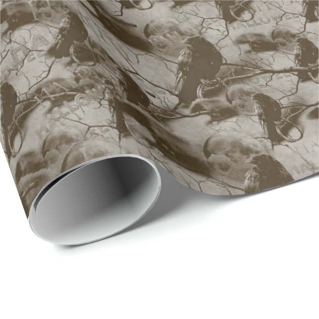 Papel De Regalo Espeluznante Raven Gótico En Halloween Adulto De L (Esquina del rollo)