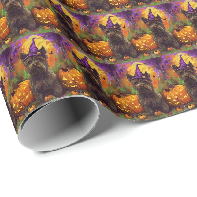 Papel De Regalo Espeluznante Skye Terrier Perro Halloween Calabaza (Esquina del rollo)