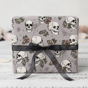 Papel De Regalo Espeluznante Taupe Floral Gris Pequeña Halloween