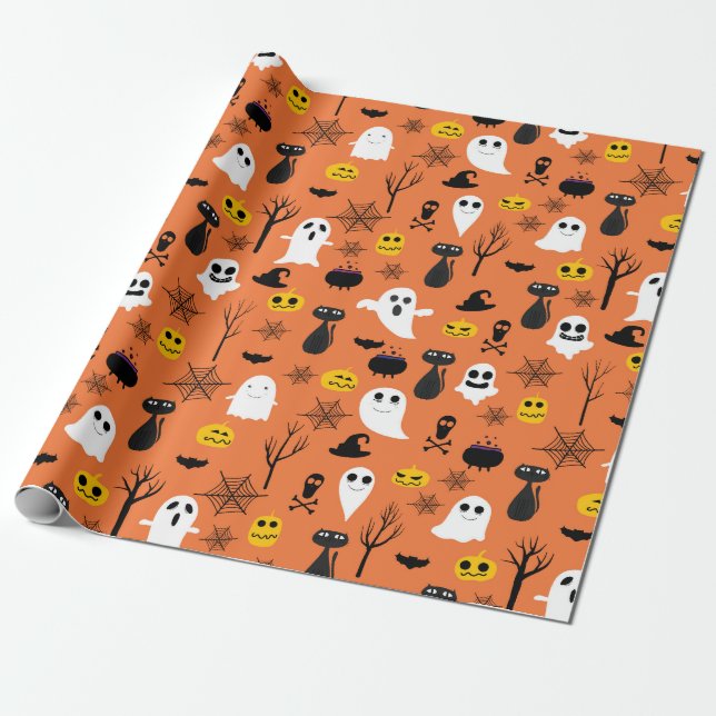 Papel De Regalo Espeluznantes símbolos clásicos de Halloween Patró (Desenrollado)