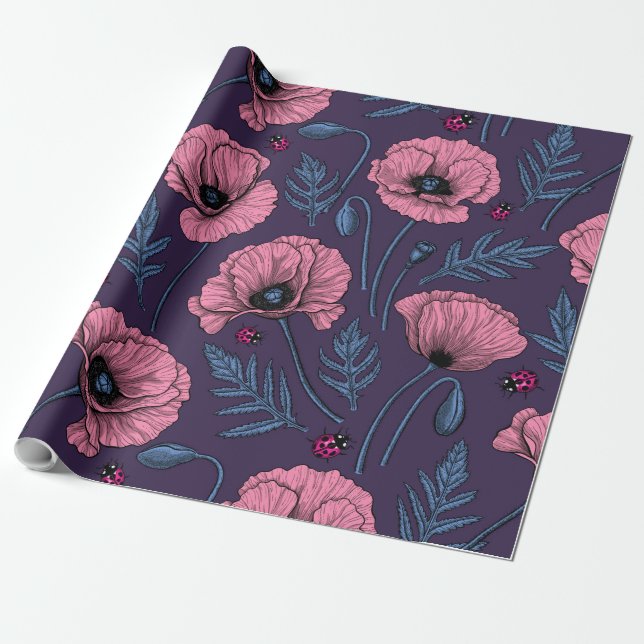 Papel De Regalo Espías rosadas en violeta oscuro (Desenrollado)