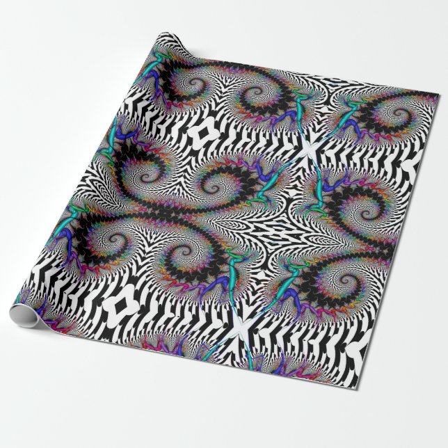 Papel De Regalo Espiral de arco iris fractal Abstrato blanco negro (Desenrollado)