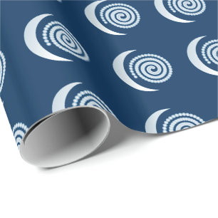 Papel De Regalo Espiral de luna plateada sobre azul oscuro