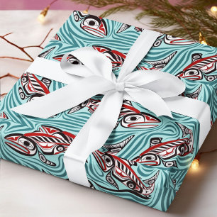 Papel De Regalo Espíritu de Arte Haida de Salmón Pacífico Noroeste