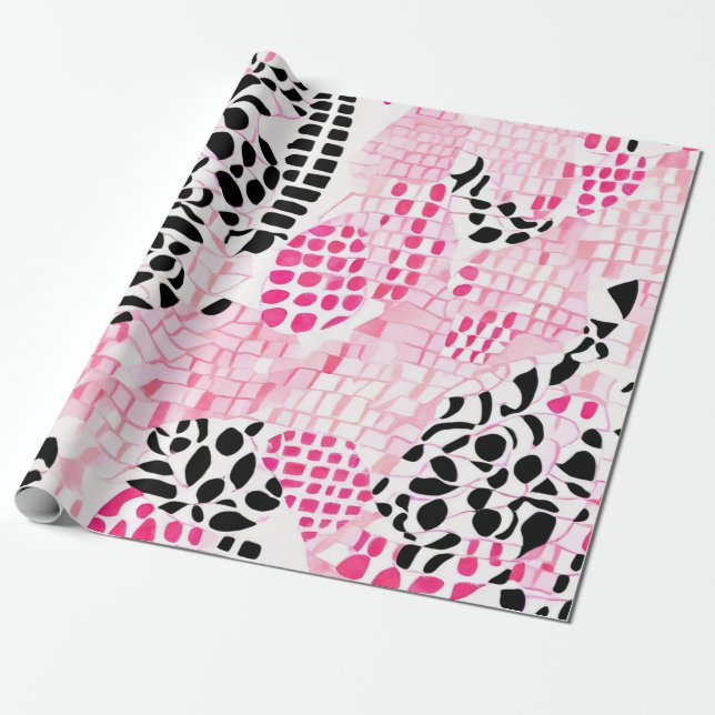 Papel De Regalo Espíritu de la tribu: rosa, negro y blanco (Desenrollado)