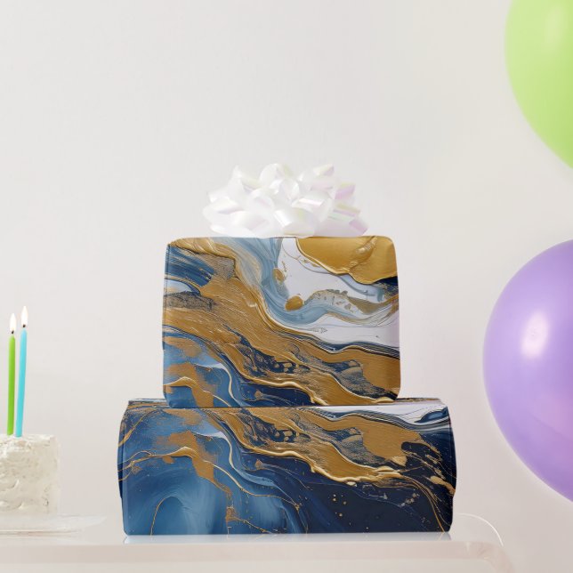 Papel De Regalo Esplandor audaz de oro y azul (Regalos de fiesta)
