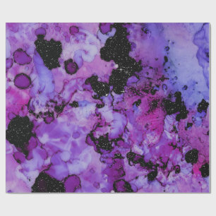 Papel De Regalo Esplash de tinta negra y púrpura Vivid Shimmering