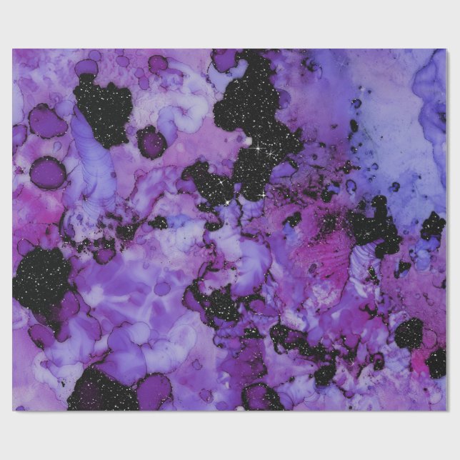Papel De Regalo Esplash de tinta negra y púrpura Vivid Shimmering (Superficie plana)