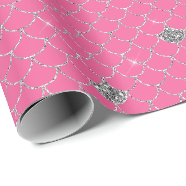 Papel De Regalo Espuma de sirena de Purpurina rosado plateado (Esquina del rollo)