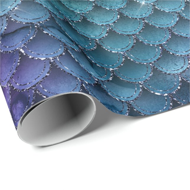 Papel De Regalo Espuma de sirena púrpura de Aqua verde azulada (Esquina del rollo)