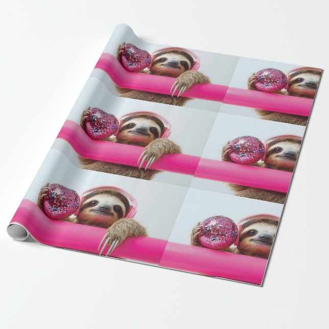 Papel De Regalo Espuma divertida con audífonos rosados y bola disc (Desenrollado)