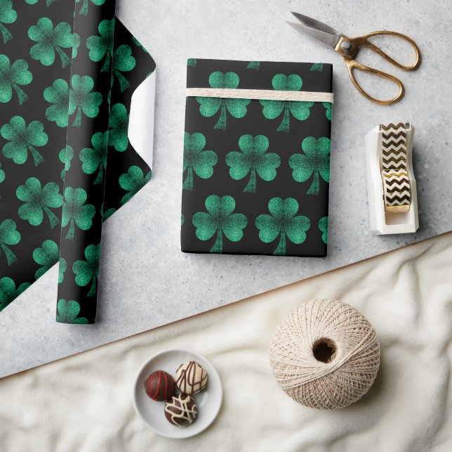 Papel De Regalo Espuma verde esmeralda Patrón de Shamrock negro (Artesanía)