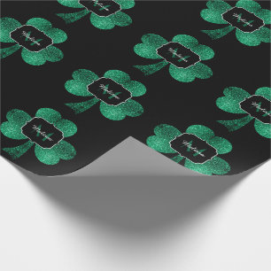 Papel De Regalo Espuma verde esmeralda Shamrock negro Monograma