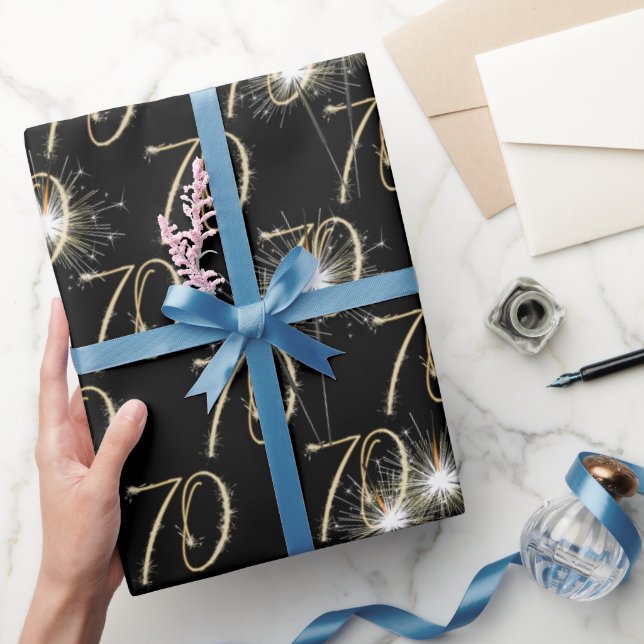 Papel De Regalo Espumantes de oro por 70 años (Regalar)