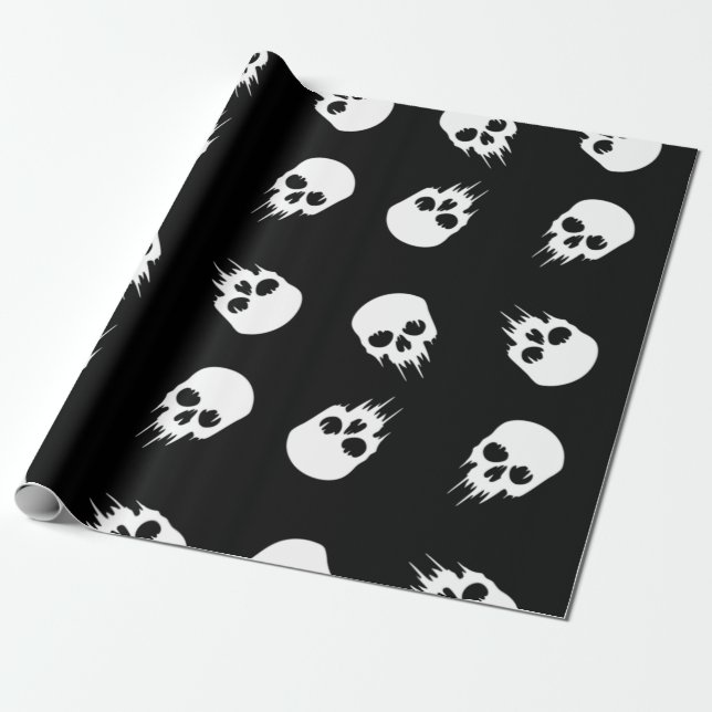 Papel De Regalo esqueleto blanco negro de halloween (Desenrollado)