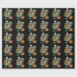 Papel De Regalo Esqueleto Caprichoso Montando T-Rex Momia Hallowee