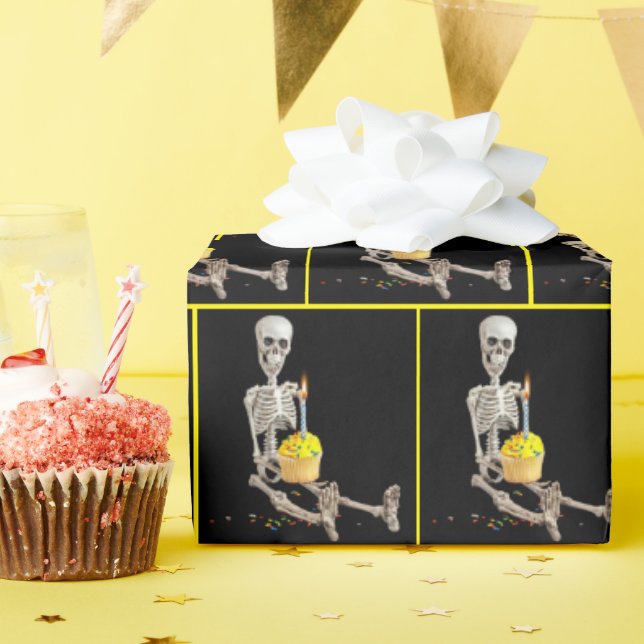 Papel De Regalo Esqueleto de Halloween con pastel de cumpleaños (Fiesta de cumpleaños )