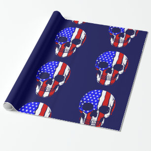 Papel De Regalo esqueleto de la bandera americana del cráneo patri
