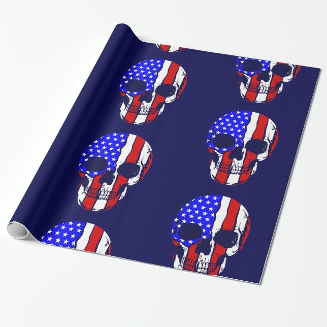 Papel De Regalo esqueleto de la bandera americana del cráneo patri (Desenrollado)