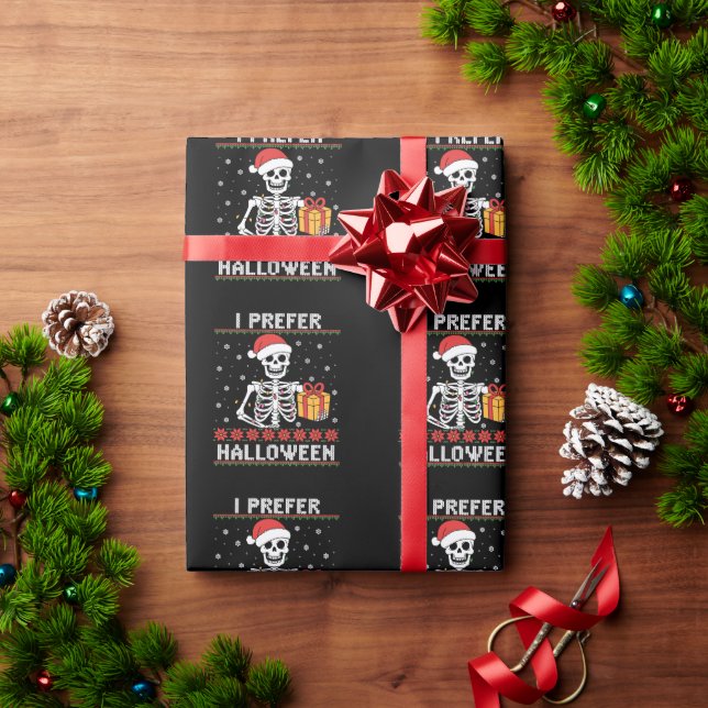 Papel De Regalo Esqueleto de Navidad Prefiero Halloween Navidad Fe (Regalo de vacaciones)