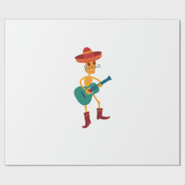 Papel De Regalo Esqueleto Festivo Tocando Guitarra