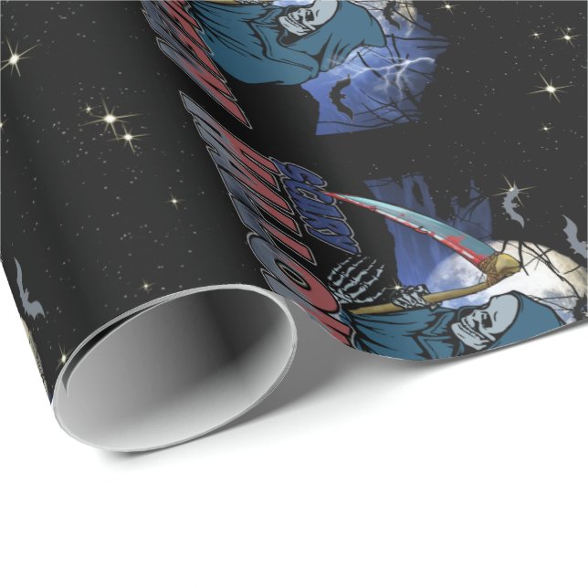 Papel De Regalo Esqueleto malvado en Halloween oscuro y temible (Esquina del rollo)