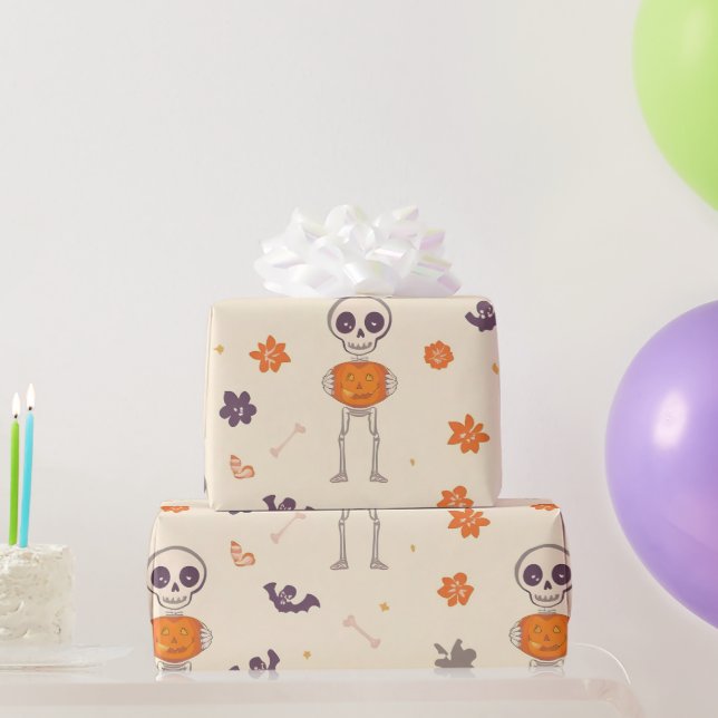Papel De Regalo Esqueletos y calabazas (Regalos de fiesta)