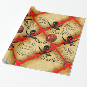 PAPEL DE REGALO ESQUEMA,SUAVES ,PIRATAS PARCHMENT MAP