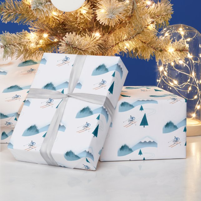 Papel De Regalo Esquí de descenso en blanco (Vacaciones)