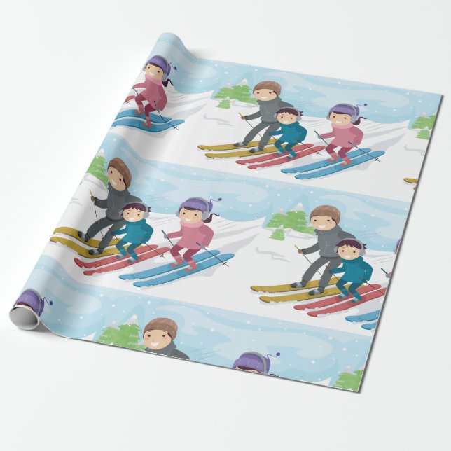 Papel De Regalo Esquí Familiar (Desenrollado)