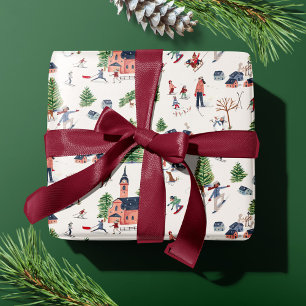 Papel De Regalo Esquí rosa navideño nórdico lindo