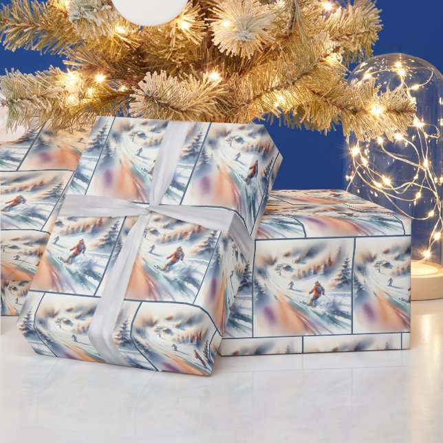 Papel De Regalo Esquiadores De Nieve En Acuarela (Vacaciones)