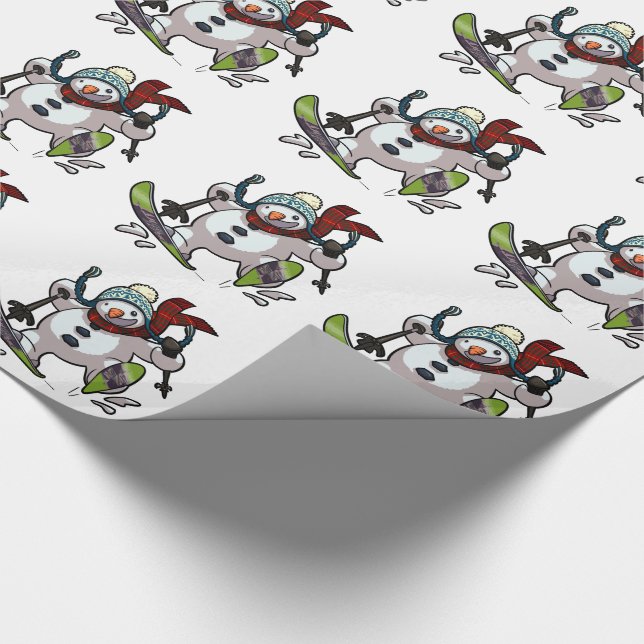 Papel De Regalo Esquiando Navidades de Snowman Gorra Personalizado (Esquina)