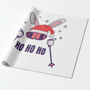 Papel De Regalo Esquiando Santa Rabbit con Santa Hat y los postes 